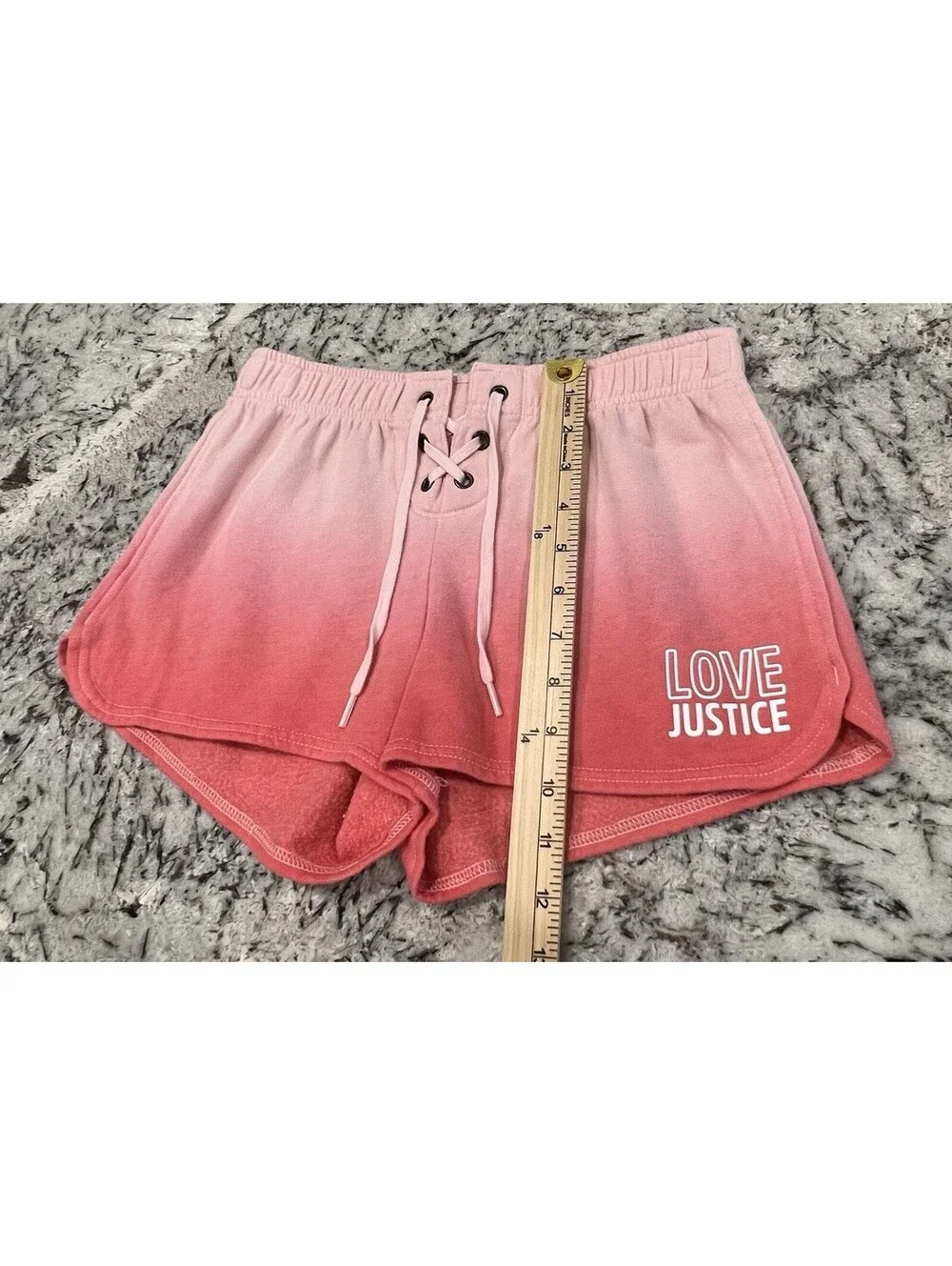 Justice Active Girls Hombre Logo Lace Up Elastic Waist Dolphin Shorts Size 14/16